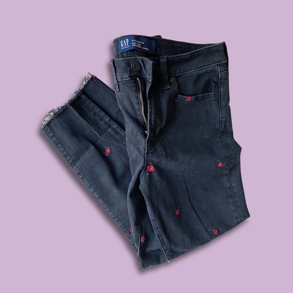 High Rise Embroidered Jeans